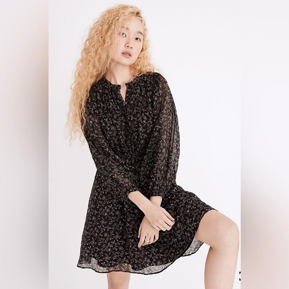 Madewell Ruffle-Neck Button-Front Mini Dress in Dotted Vines